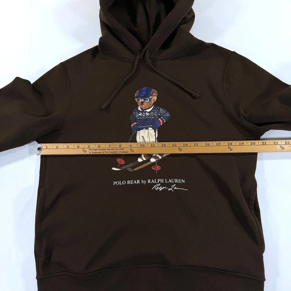 Polo Ralph Lauren Hoodie Sweatshirt Mens M Brown Ski Bear Brown Pockets‎ Hooded